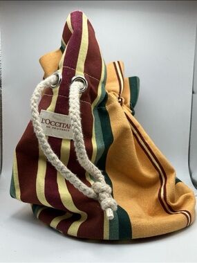 L’Occitane en Provence Striped Cotton Drawstring Bucket Bag Medium